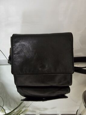 Derek Alexander  Black Leather Messenger Bag